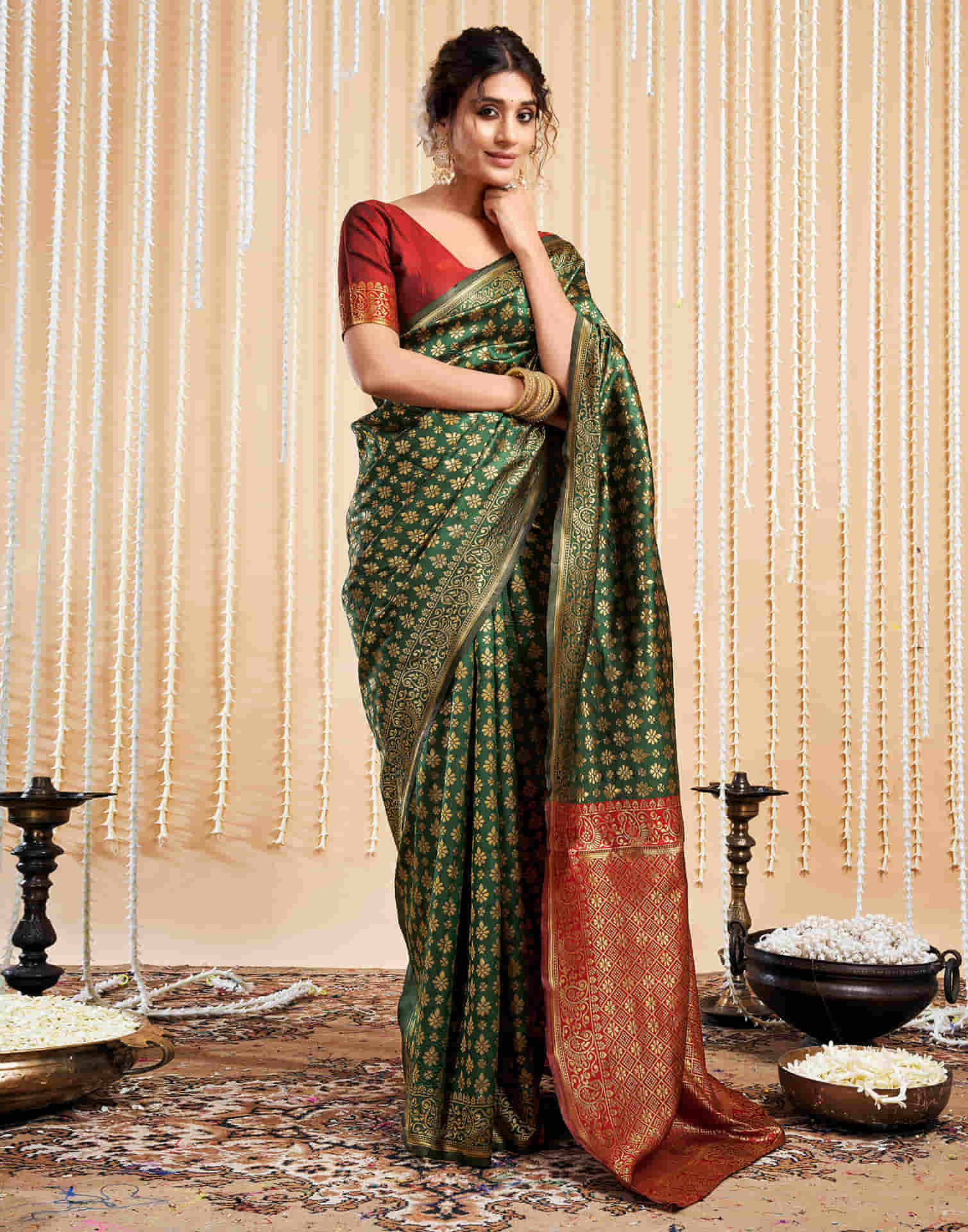 Dark Green Silk Woven Banarasi Saree