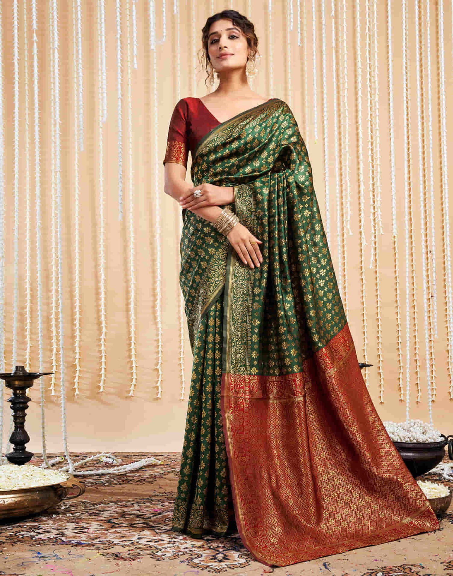 Dark Green Silk Woven Banarasi Saree