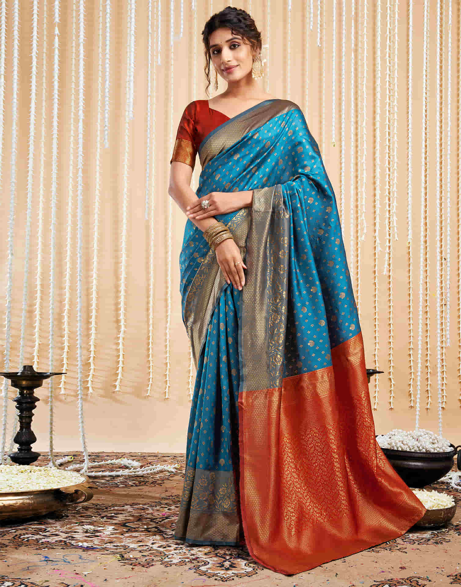 Rama Blue Silk Woven Banarasi Saree