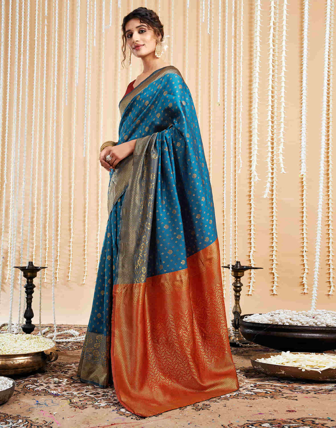 Rama Blue Silk Woven Banarasi Saree