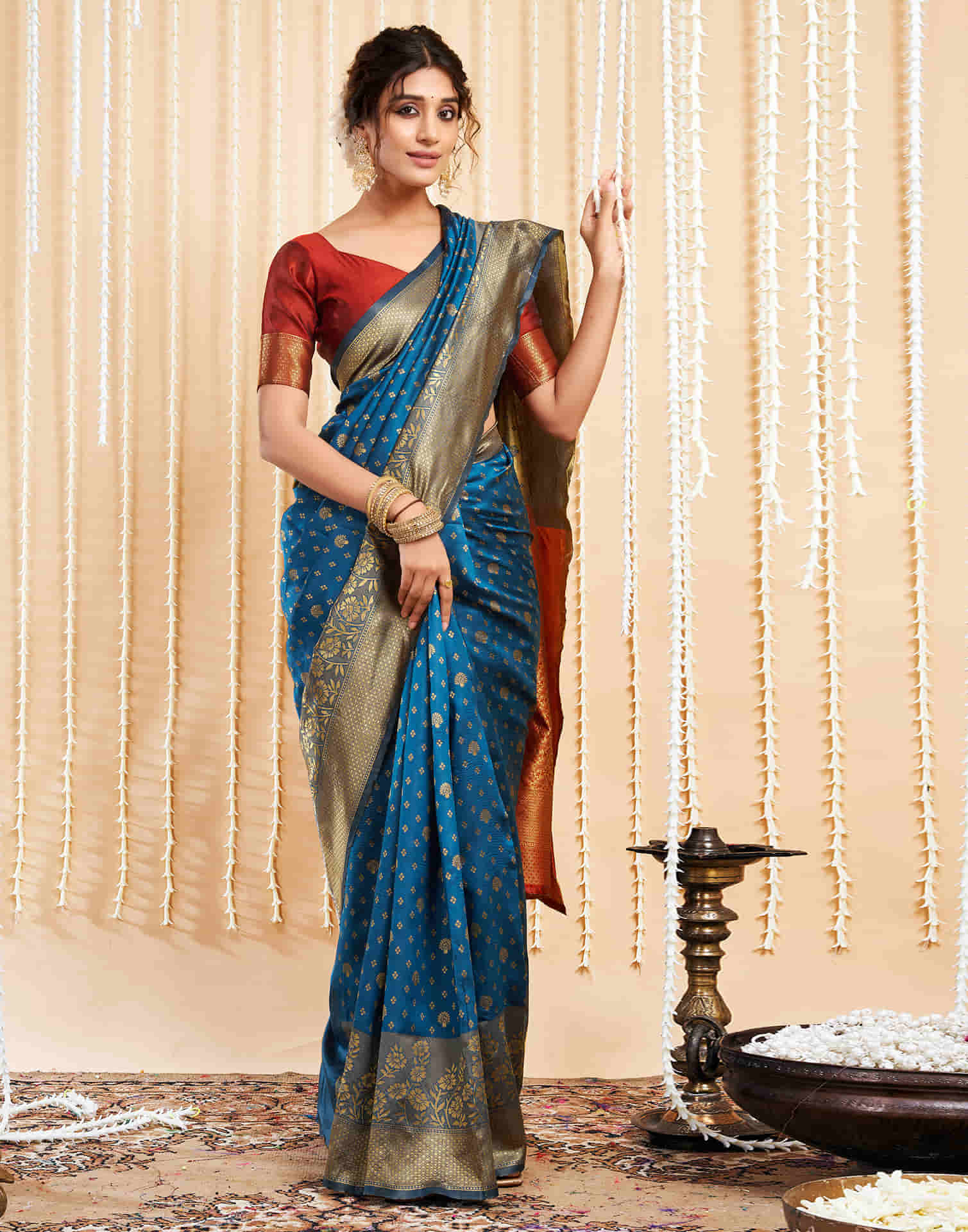 Rama Blue Silk Woven Banarasi Saree