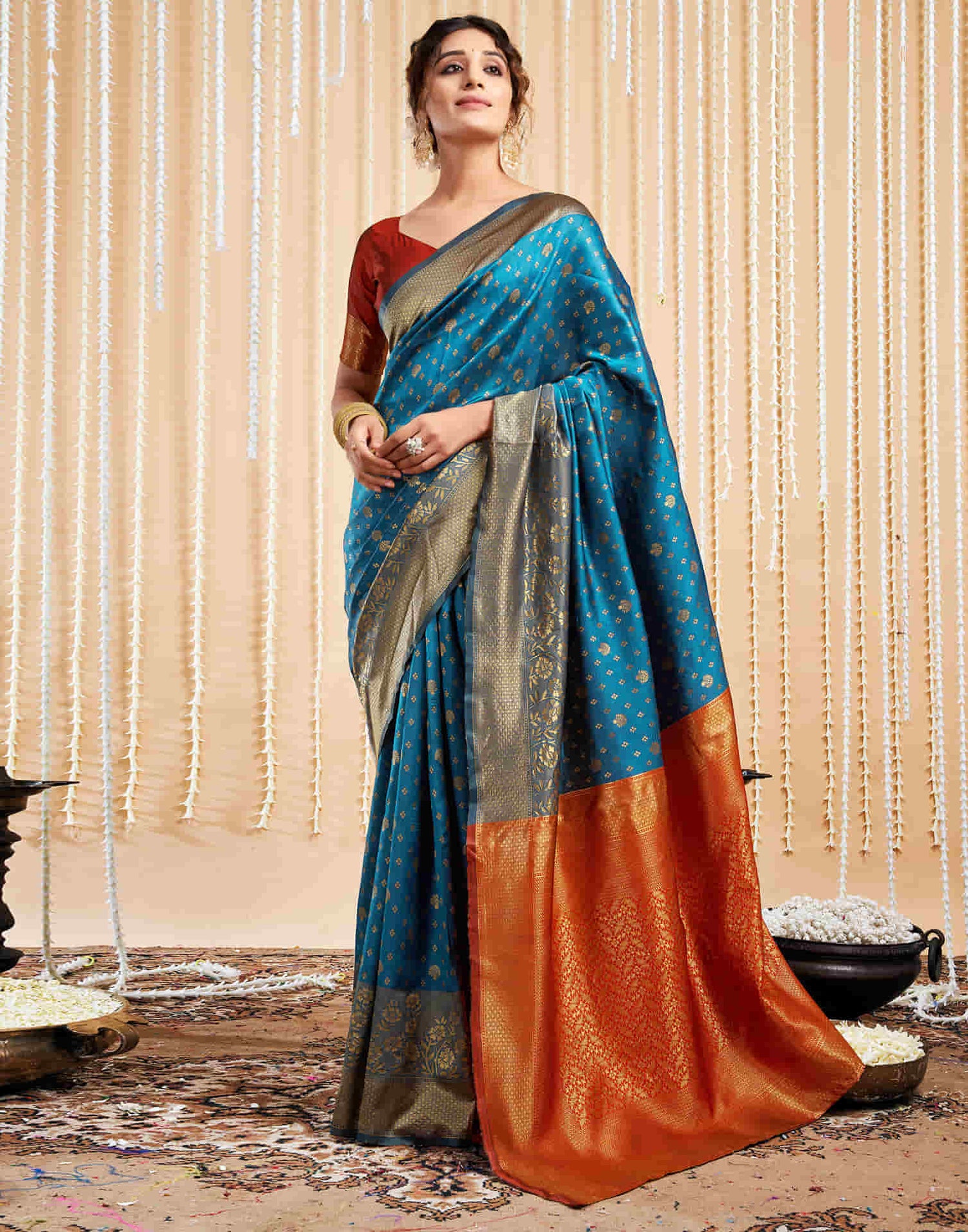 Rama Blue Silk Woven Banarasi Saree