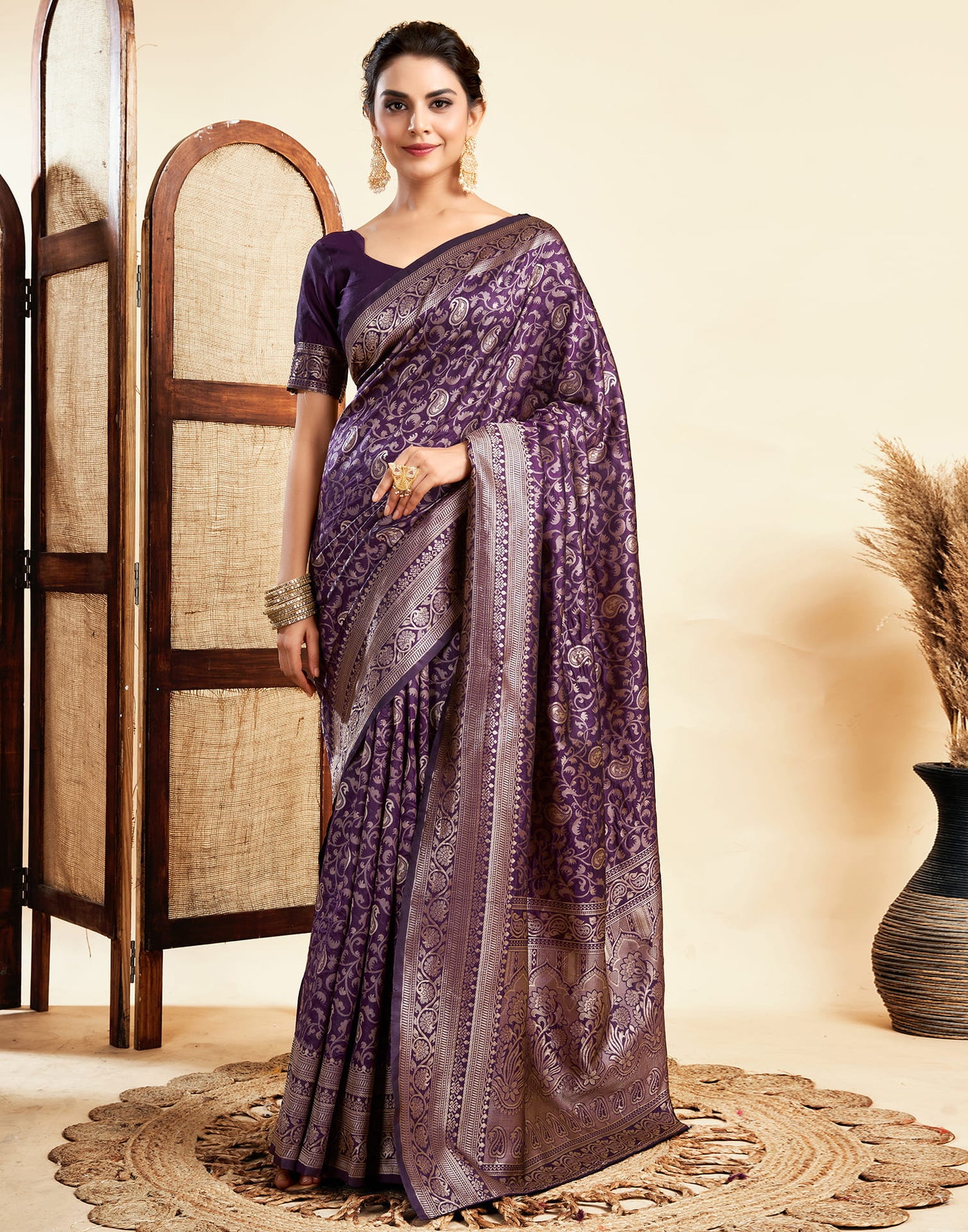 Wine  Silk Woven Banarasi Saree