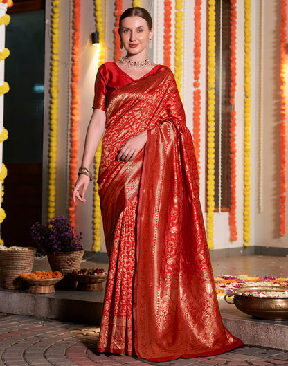 Red Silk Woven Banarasi Saree