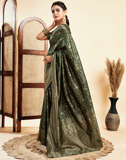 Dark Green Silk Woven Banarasi Saree