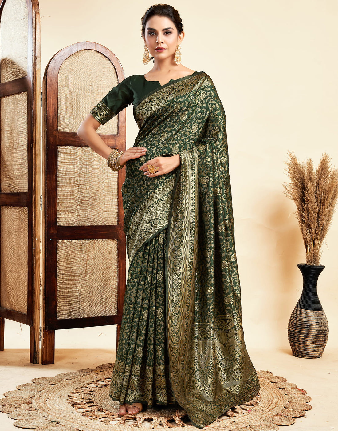 Dark Green Silk Woven Banarasi Saree