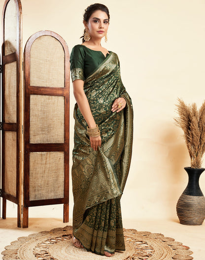 Dark Green Silk Woven Banarasi Saree