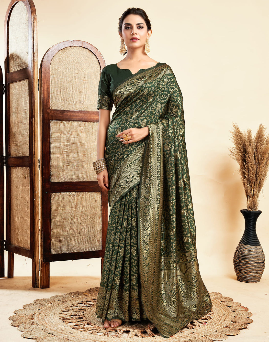 Dark Green Silk Woven Banarasi Saree