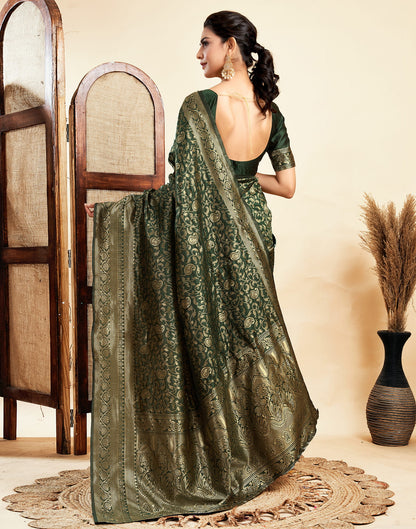 Dark Green Silk Woven Banarasi Saree