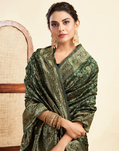 Dark Green Silk Woven Banarasi Saree