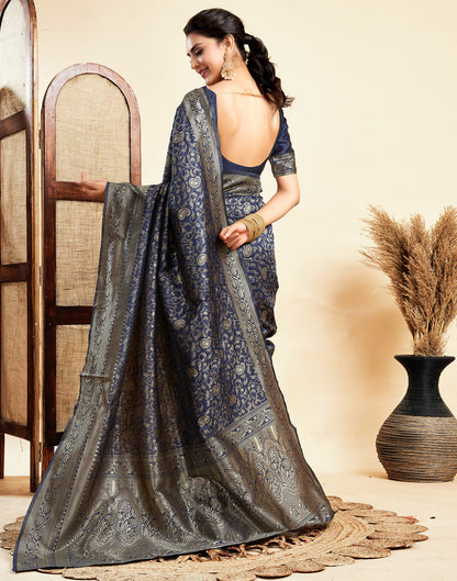 Navy Blue Silk Woven Banarasi Saree