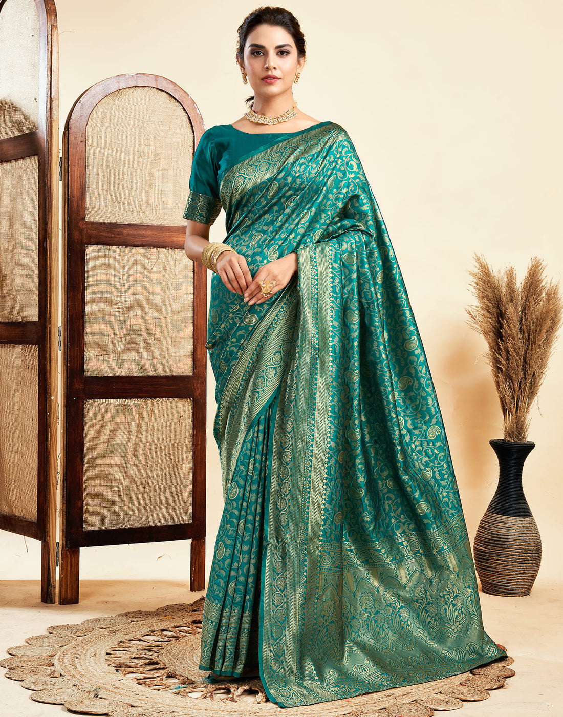 Teal Green Silk Woven Banarasi Saree