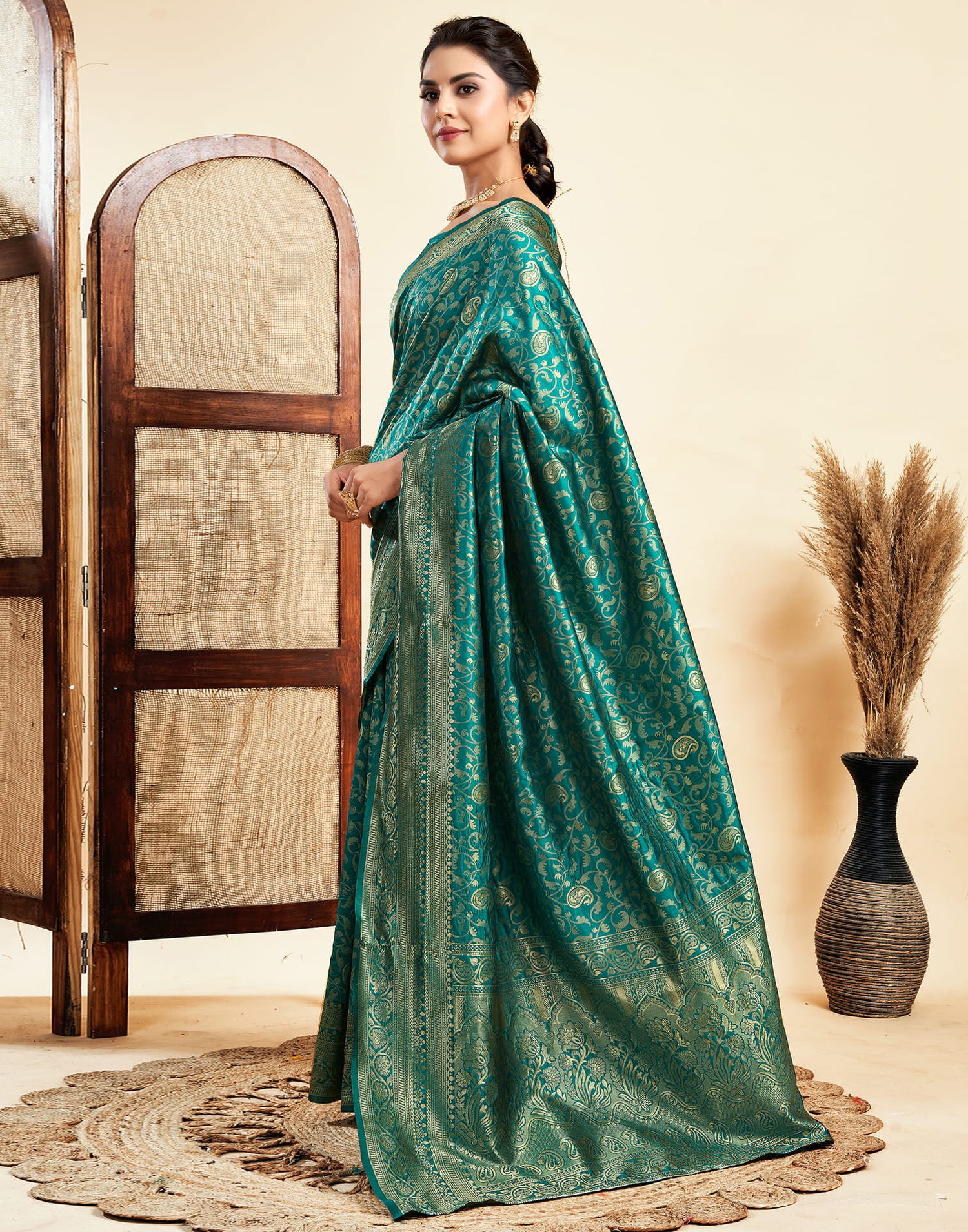 Teal Green Silk Woven Banarasi Saree