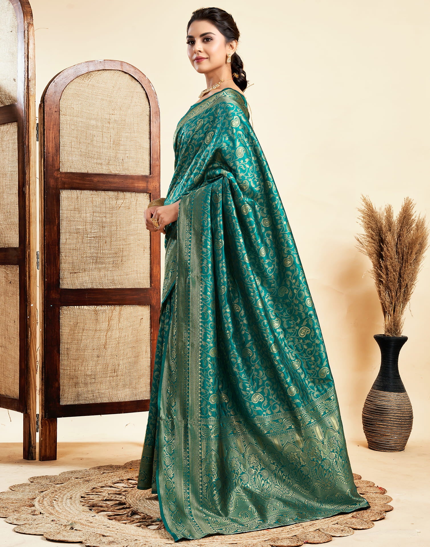 Teal Green Silk Woven Banarasi Saree