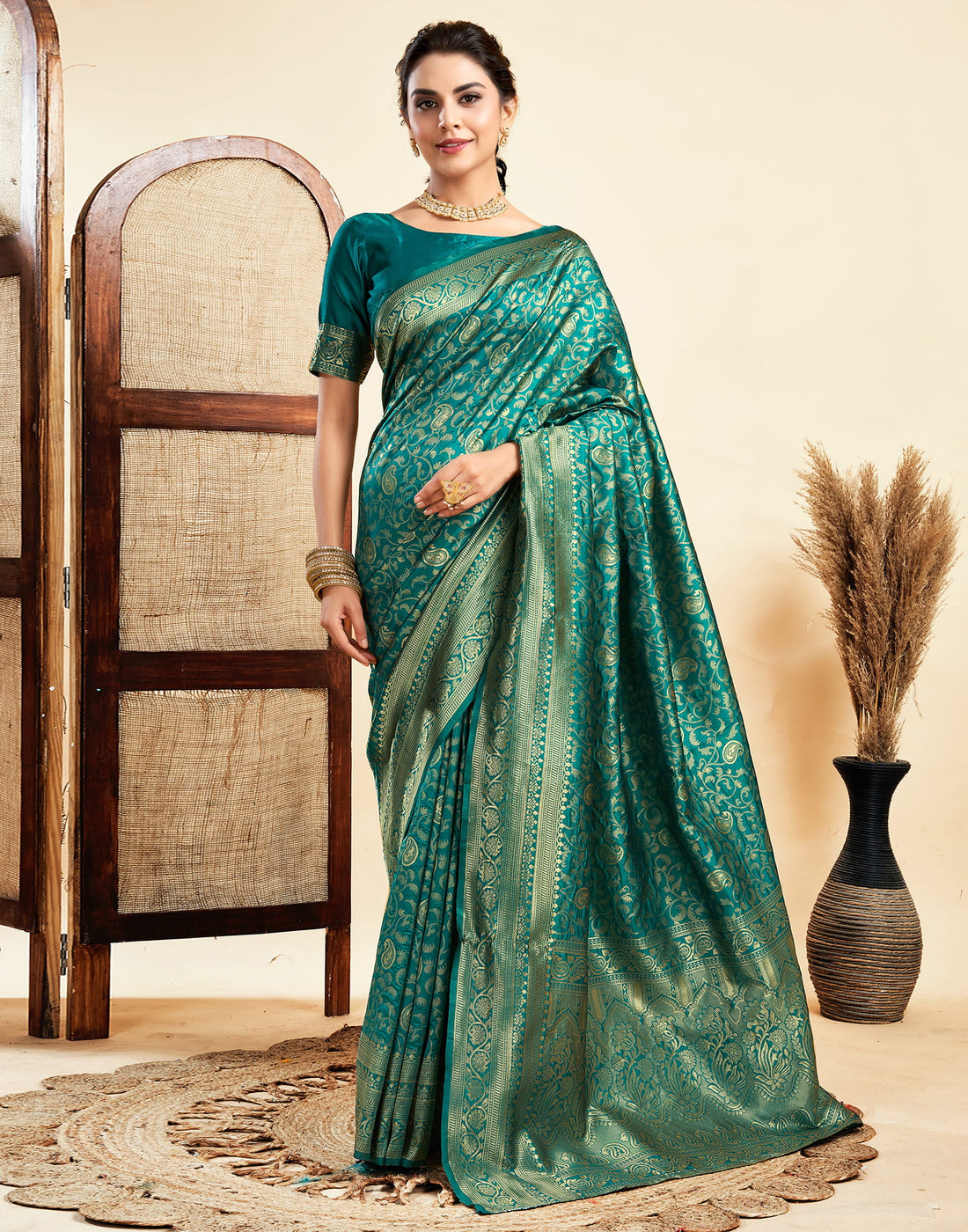 Teal Green Silk Woven Banarasi Saree