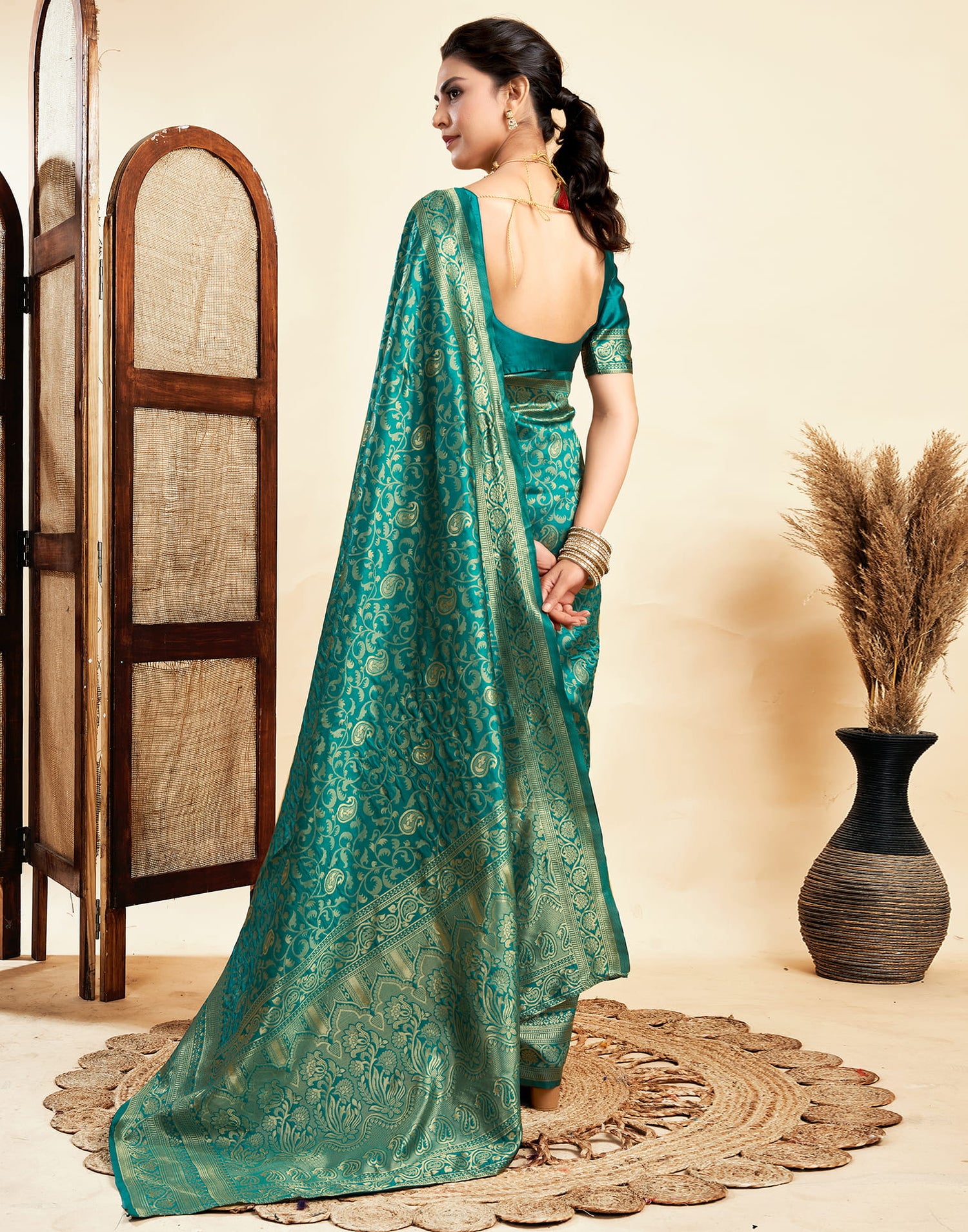 Teal Green Silk Woven Banarasi Saree