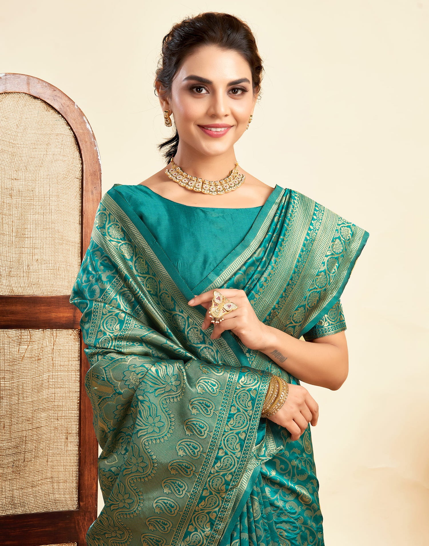 Teal Green Silk Woven Banarasi Saree