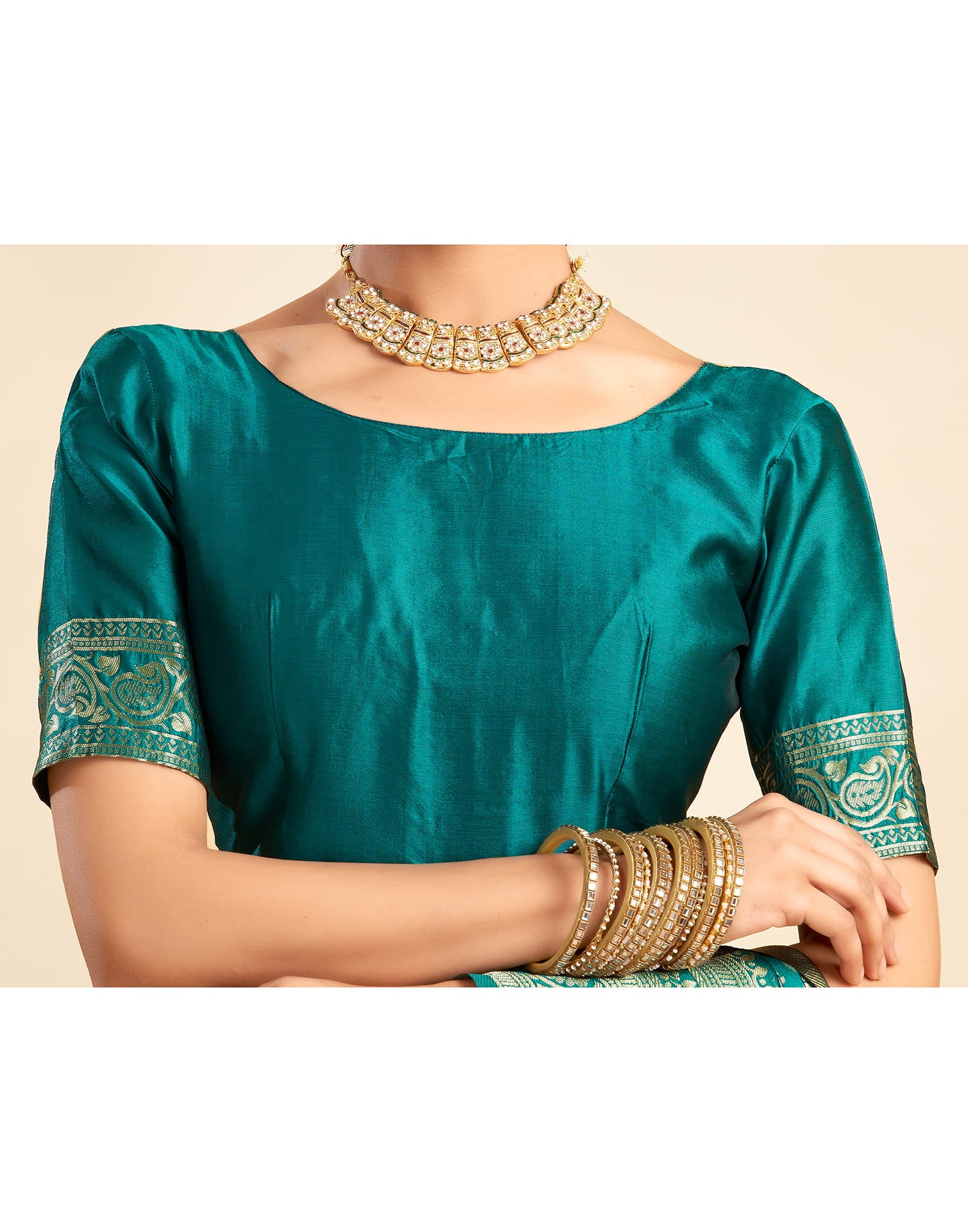 Teal Green Silk Woven Banarasi Saree