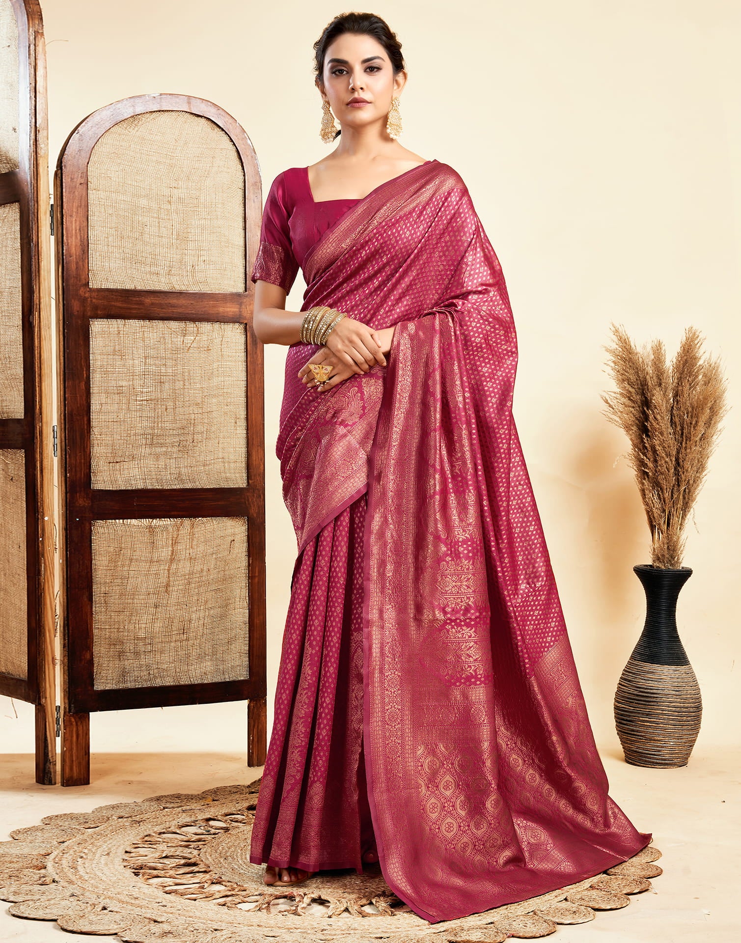 Rani Pink Silk Woven Banarasi Saree