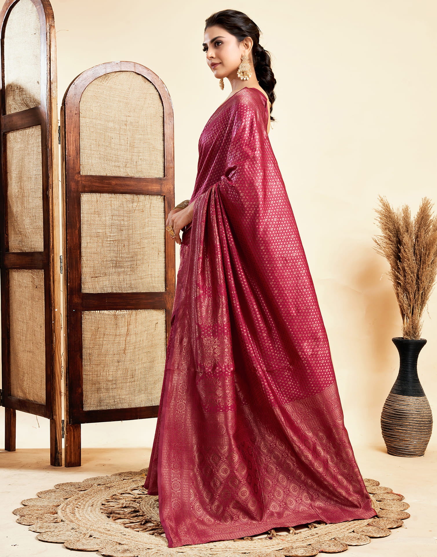 Rani Pink Silk Woven Banarasi Saree