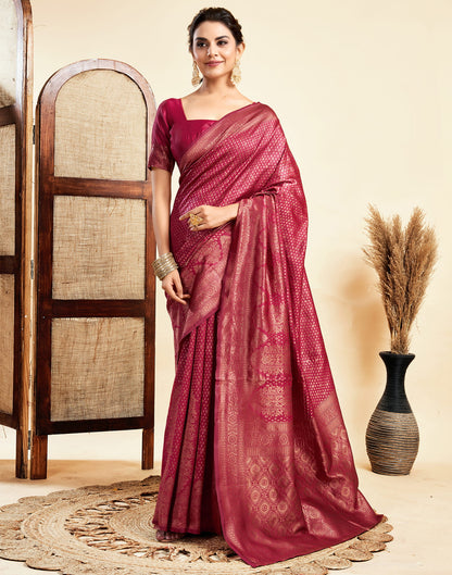 Rani Pink Silk Woven Banarasi Saree