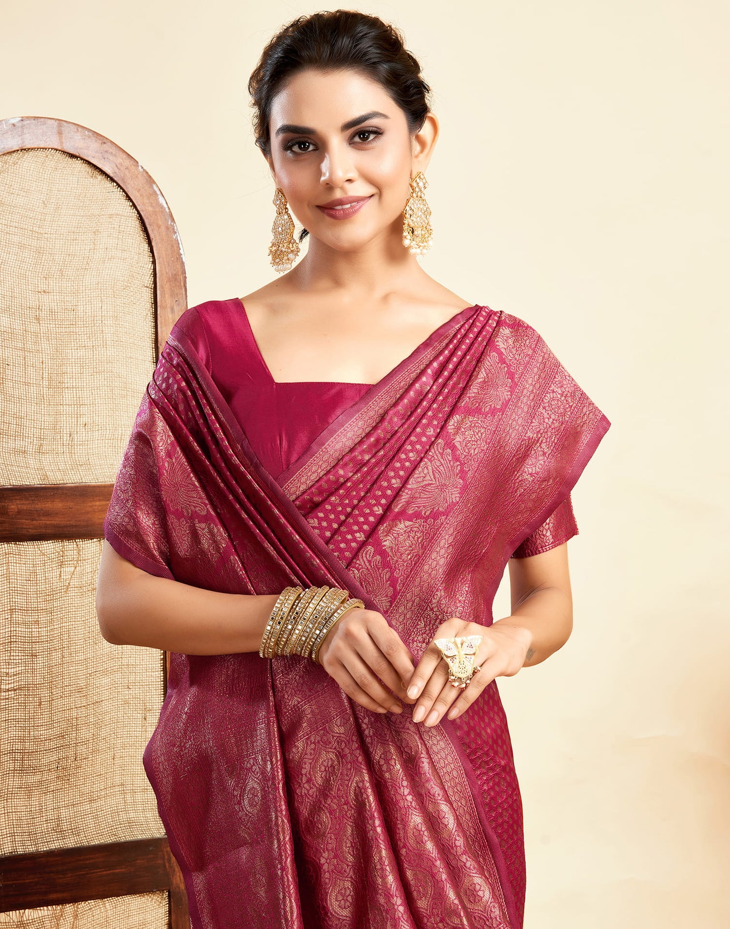 Rani Pink Silk Woven Banarasi Saree