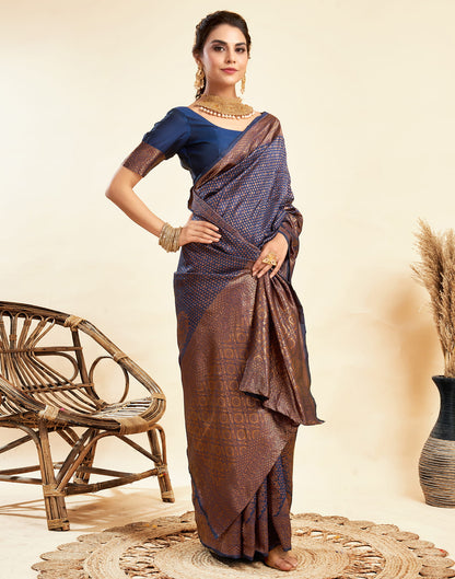 Navy Blue Silk Woven Banarasi Saree