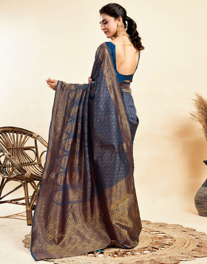 Navy Blue Silk Woven Banarasi Saree