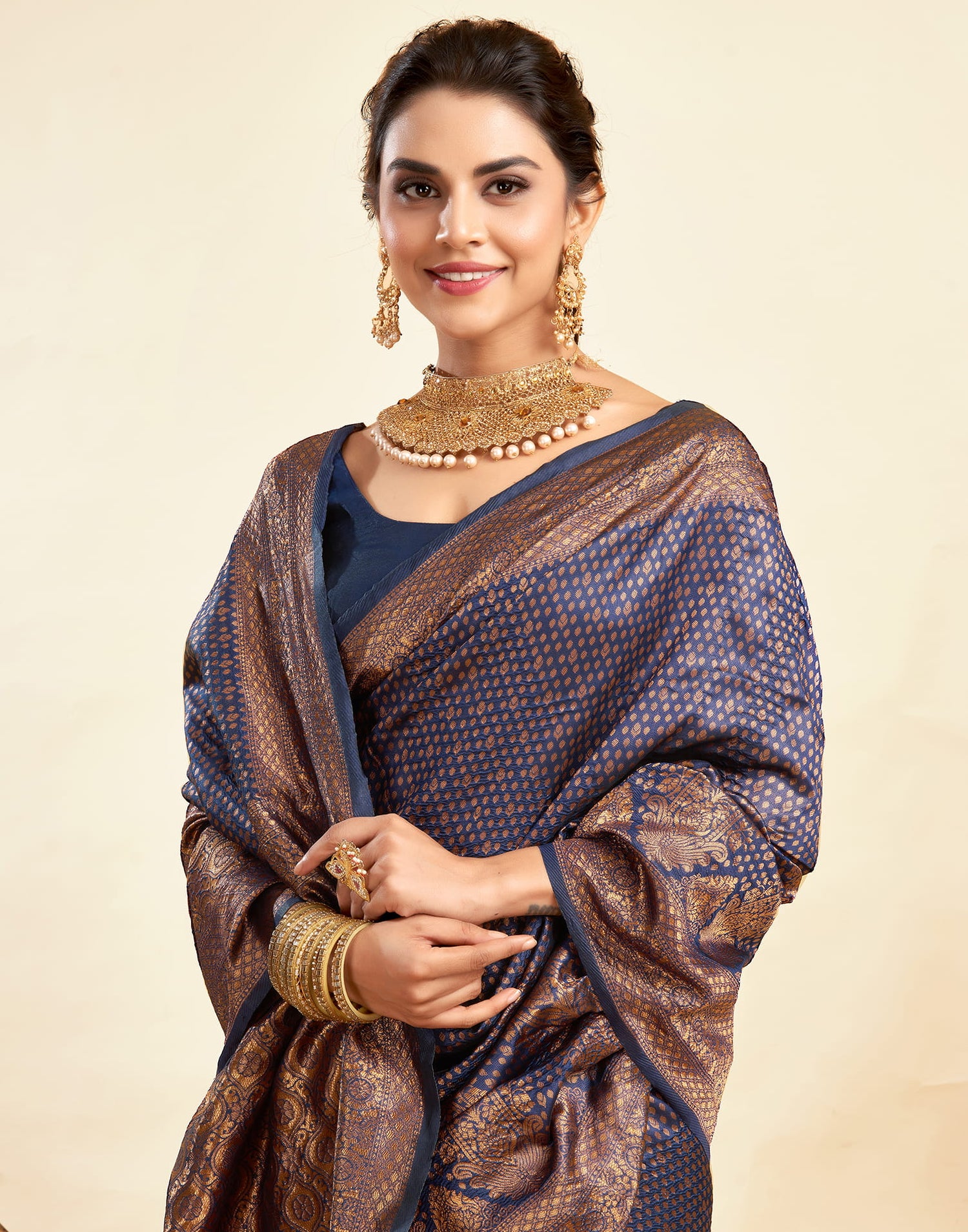 Navy Blue Silk Woven Banarasi Saree