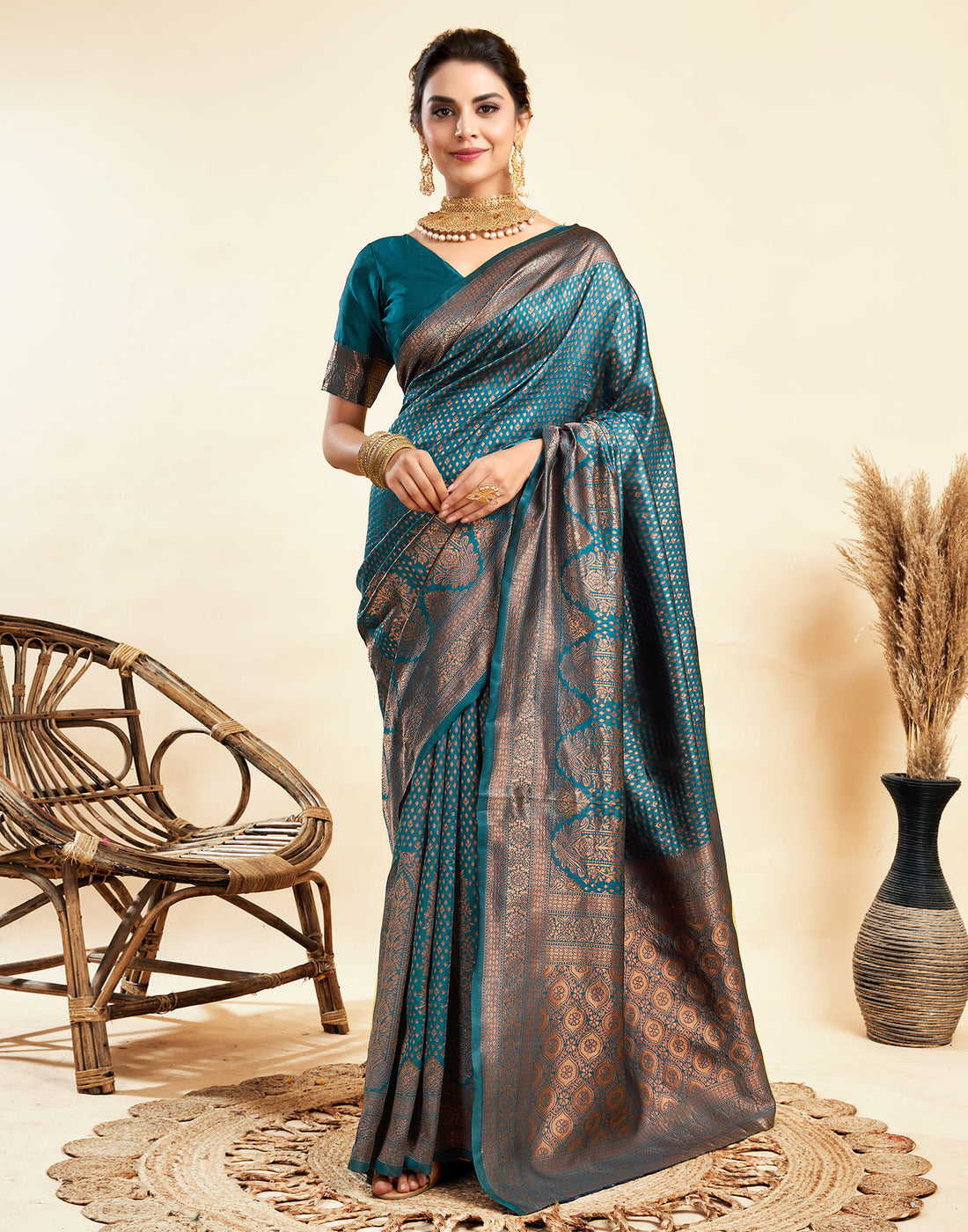 Rama Blue Silk Woven Banarasi Saree