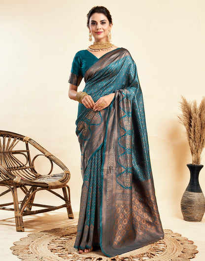 Rama Blue Silk Woven Banarasi Saree