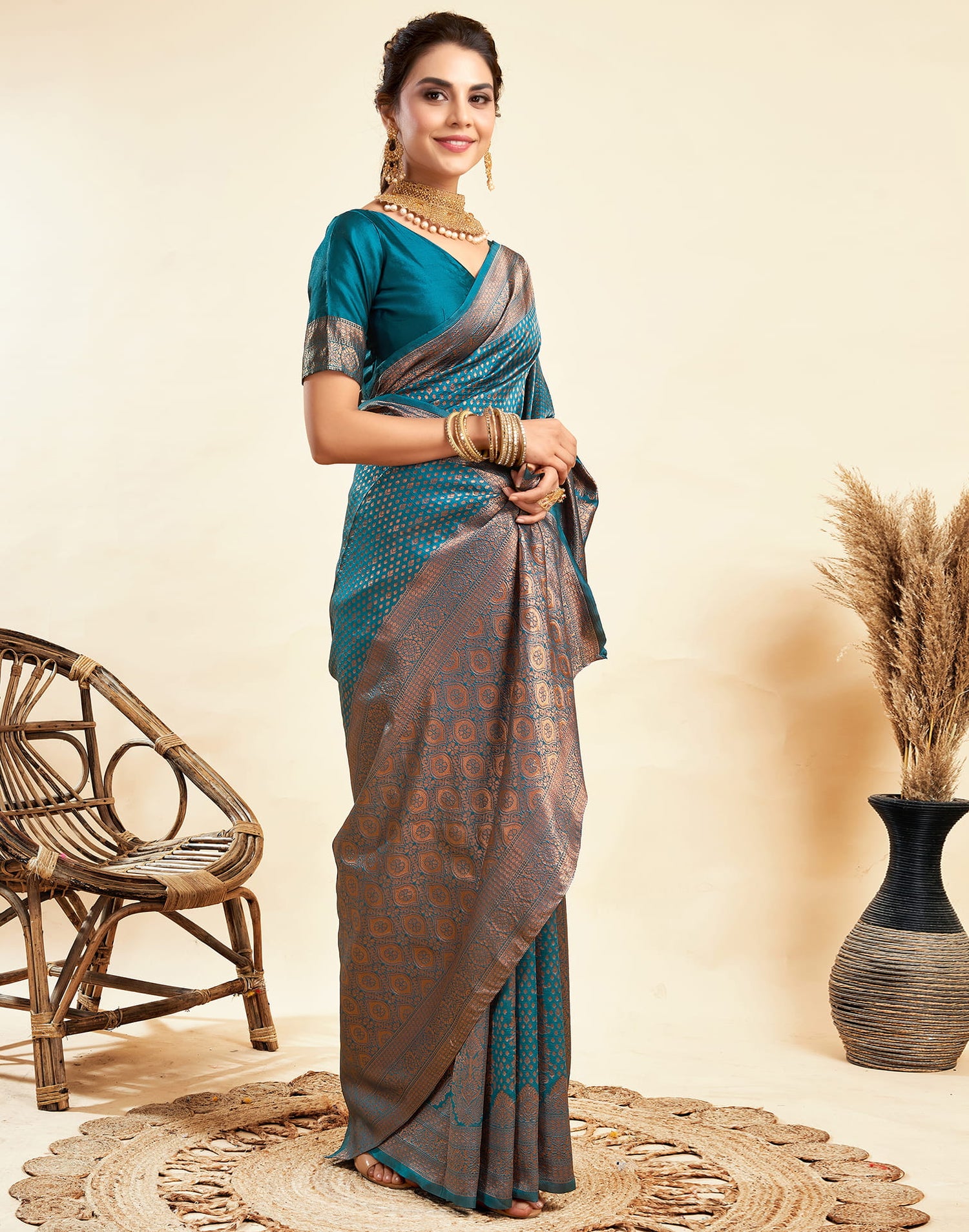 Rama Blue Silk Woven Banarasi Saree