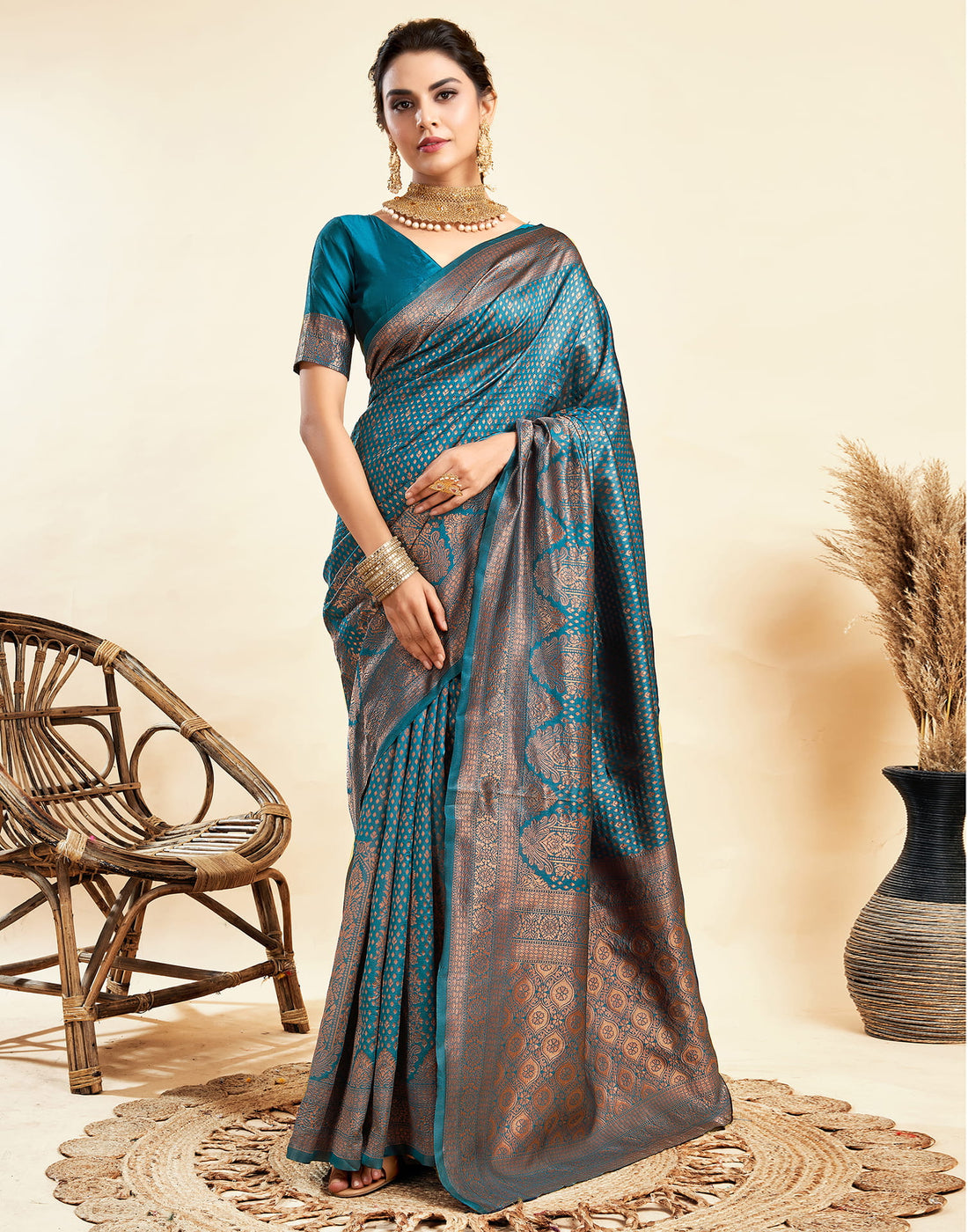 Rama Blue Silk Woven Banarasi Saree