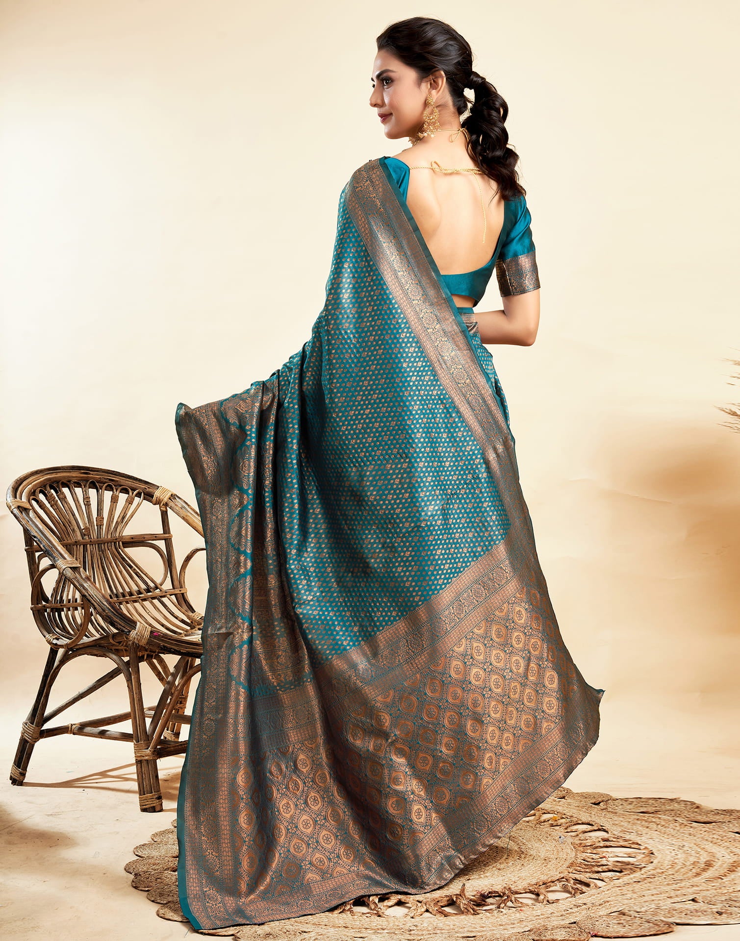 Rama Blue Silk Woven Banarasi Saree