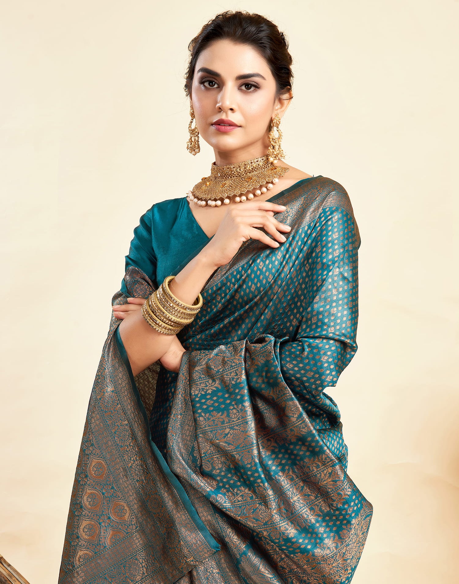 Rama Blue Silk Woven Banarasi Saree