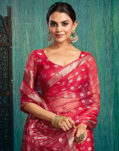 Red Organza Woven Saree