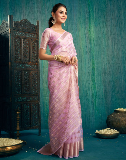 Light Pink Organza Woven Foil Printed Saree