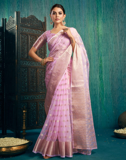 Light Pink Organza Woven Foil Printed Saree