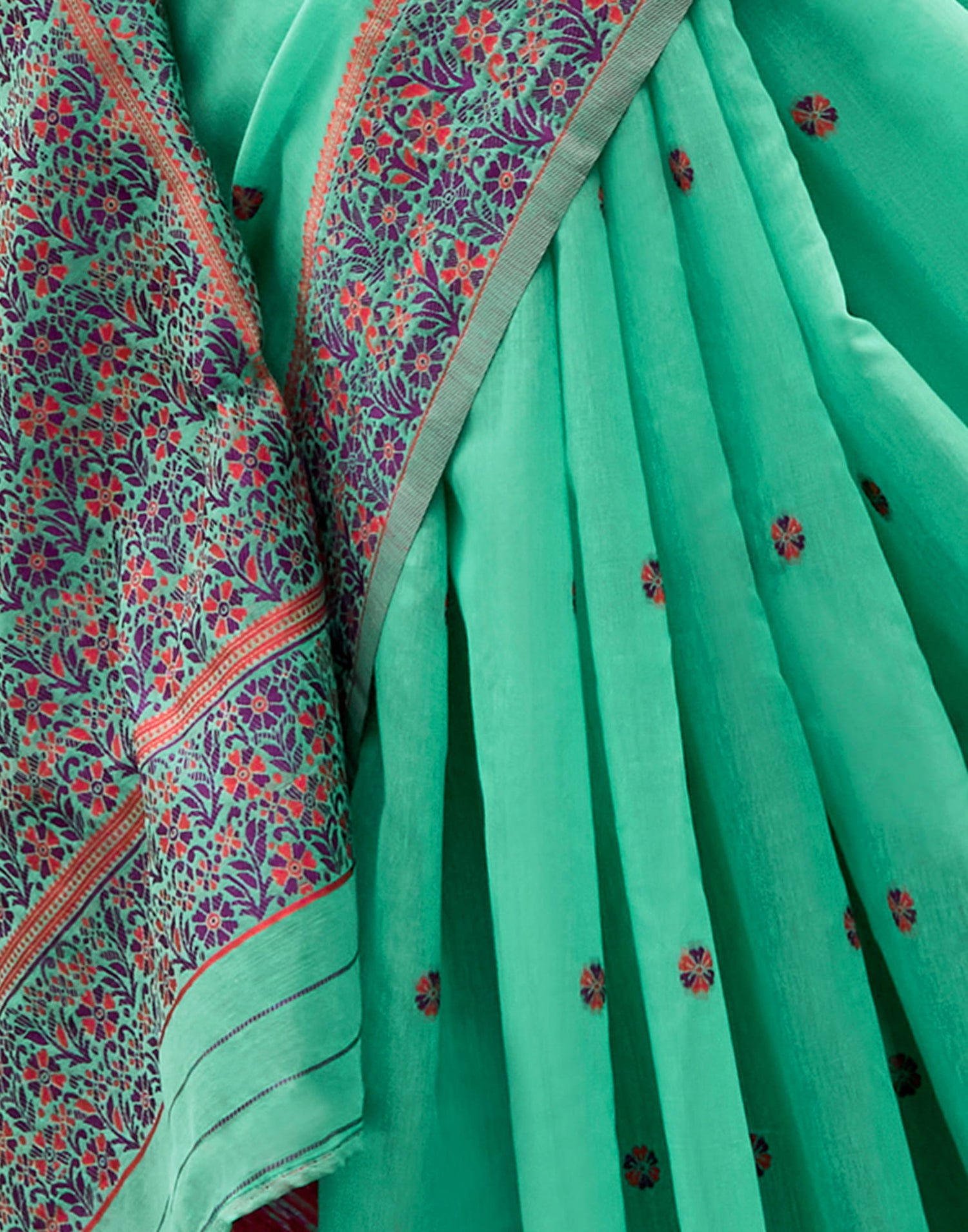 Turquoise Linen Woven Saree