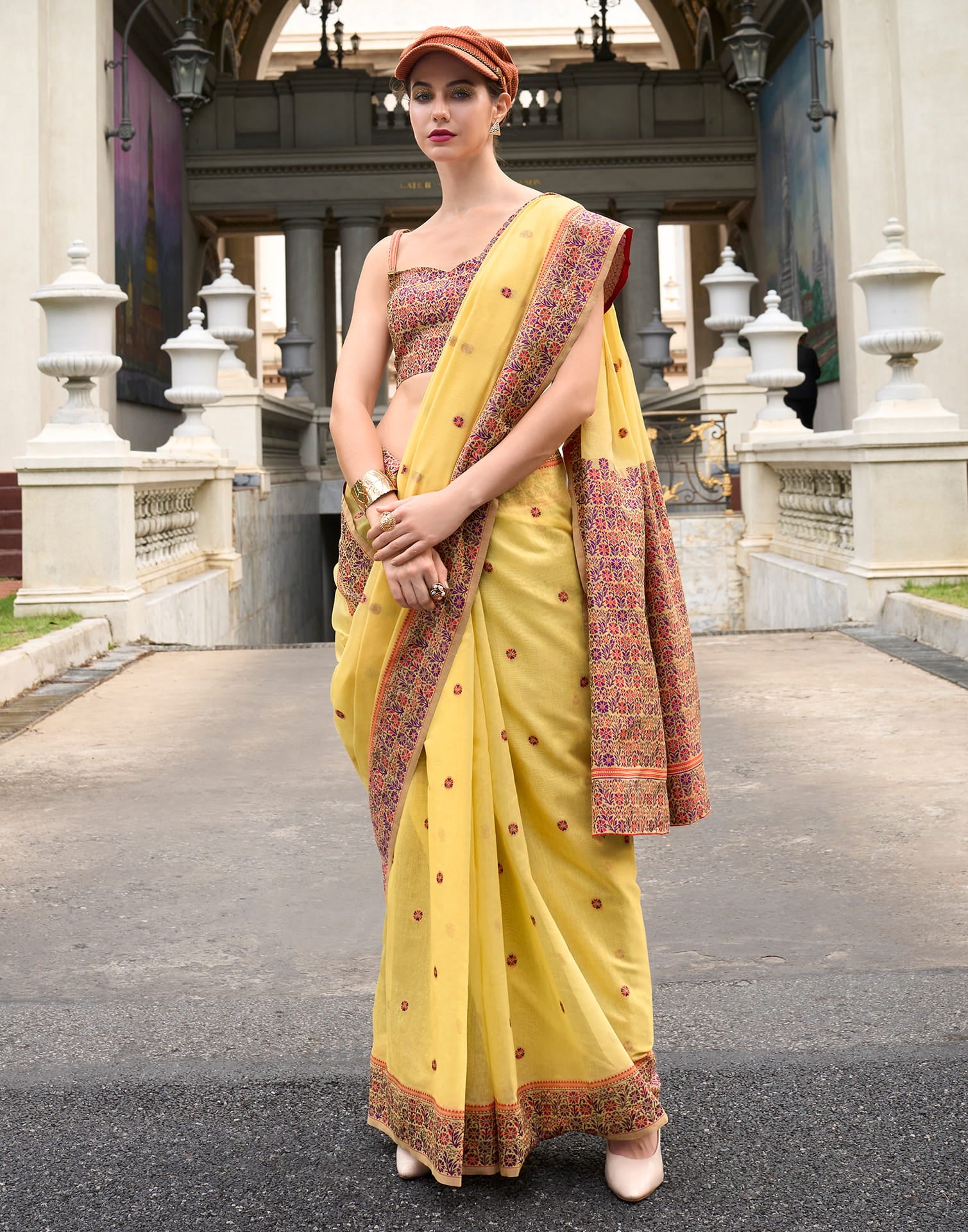 Yellow Linen Woven Saree