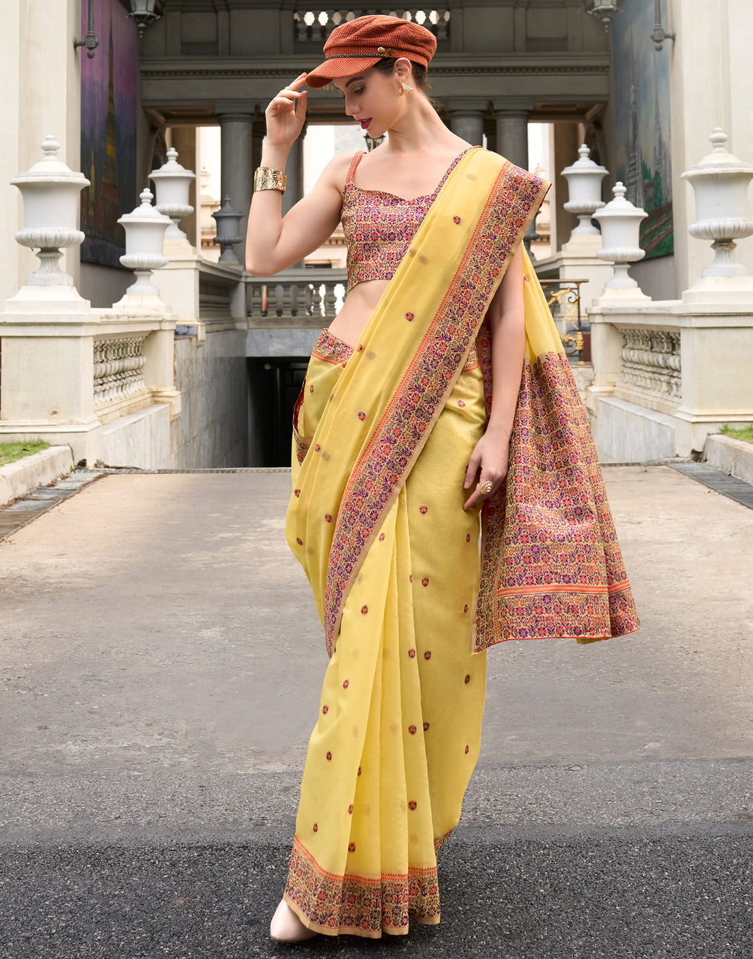 Yellow Linen Woven Saree