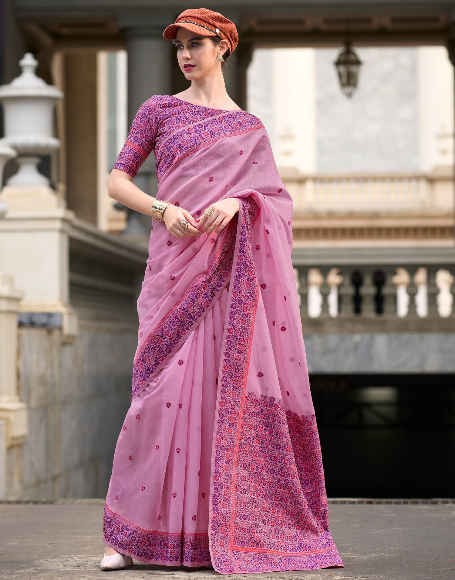 Light Pink Linen Woven Saree