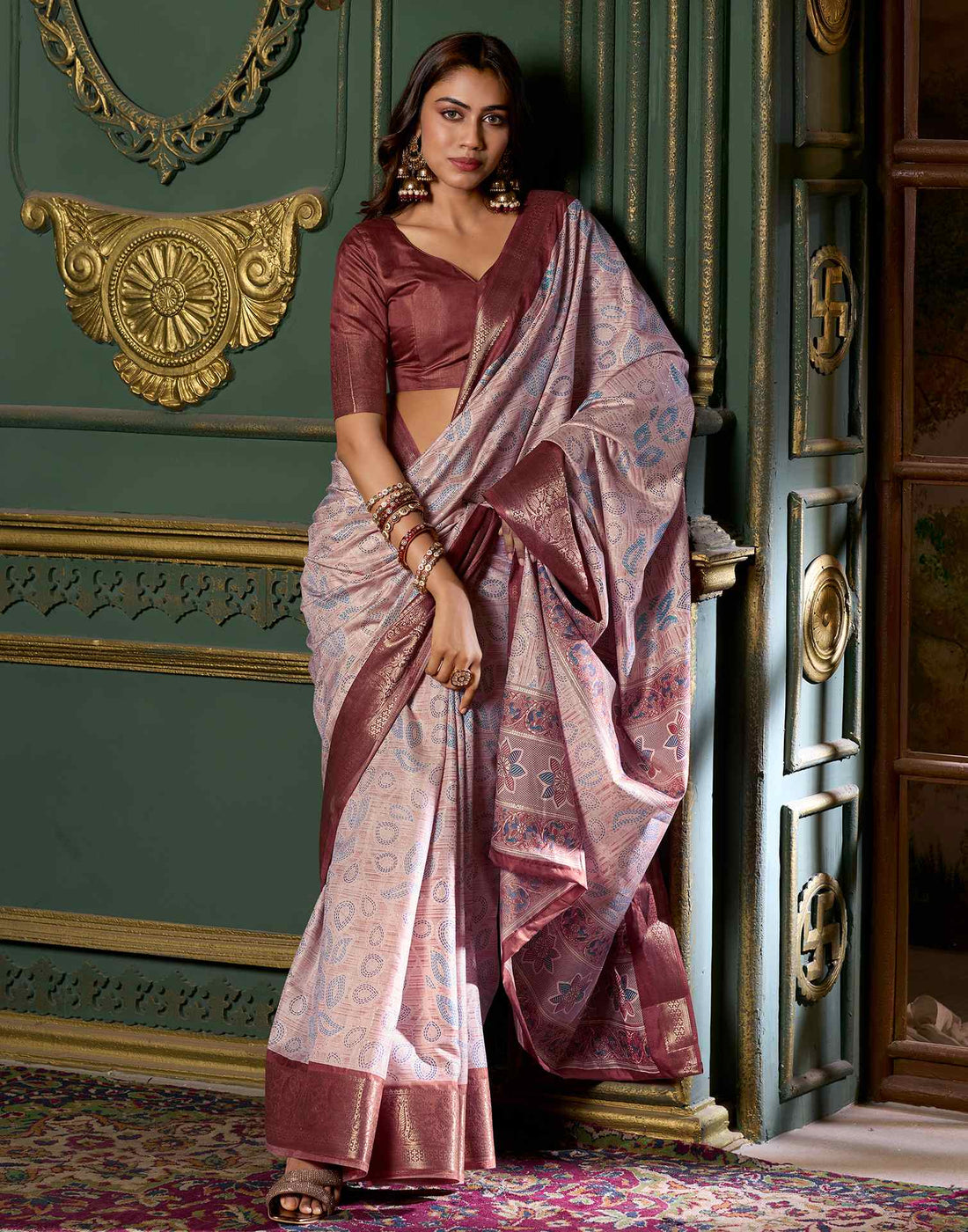 Soft Pink Printed Silk Saree