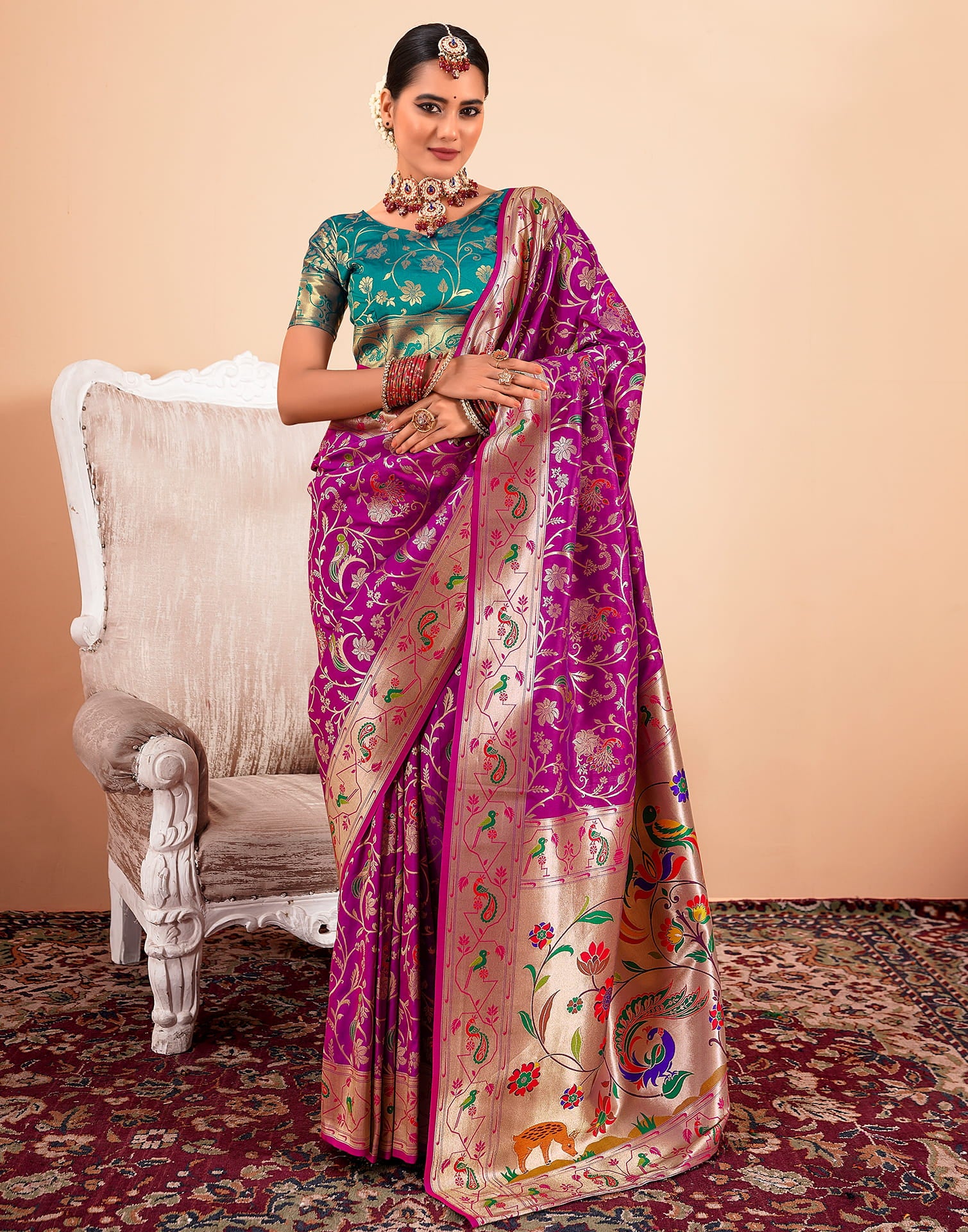 Magenta Silk Woven Paithani Saree