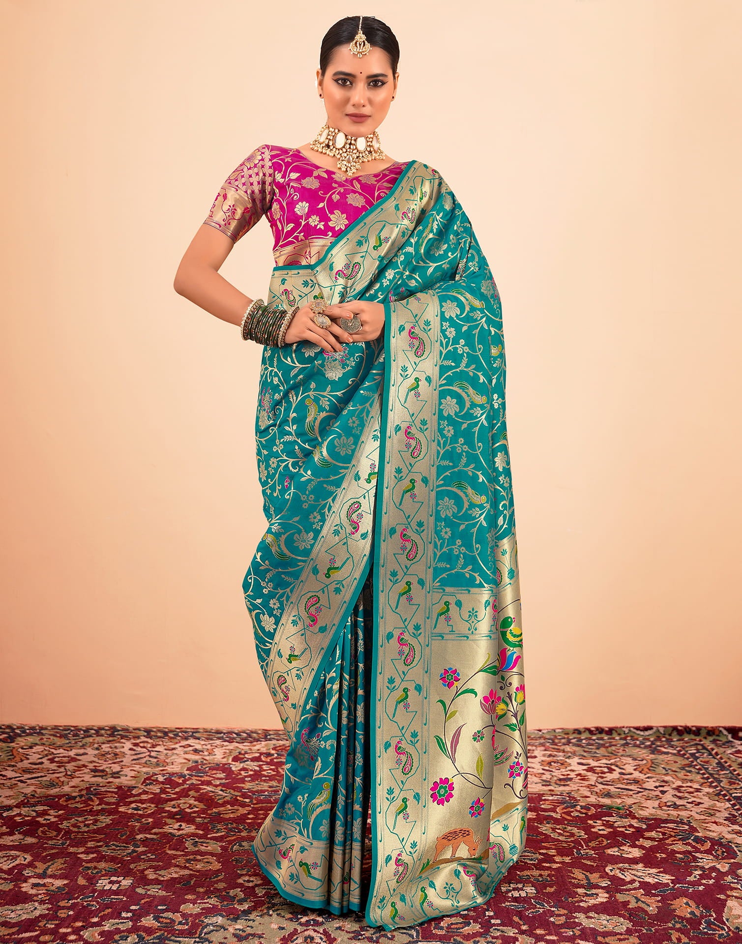 Turquoise Silk Woven Paithani Saree