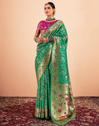 Teal Green Silk Woven Paithani Saree