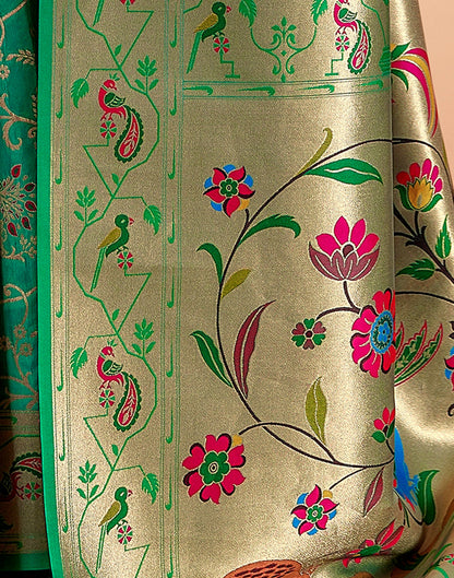 Teal Green Silk Woven Paithani Saree