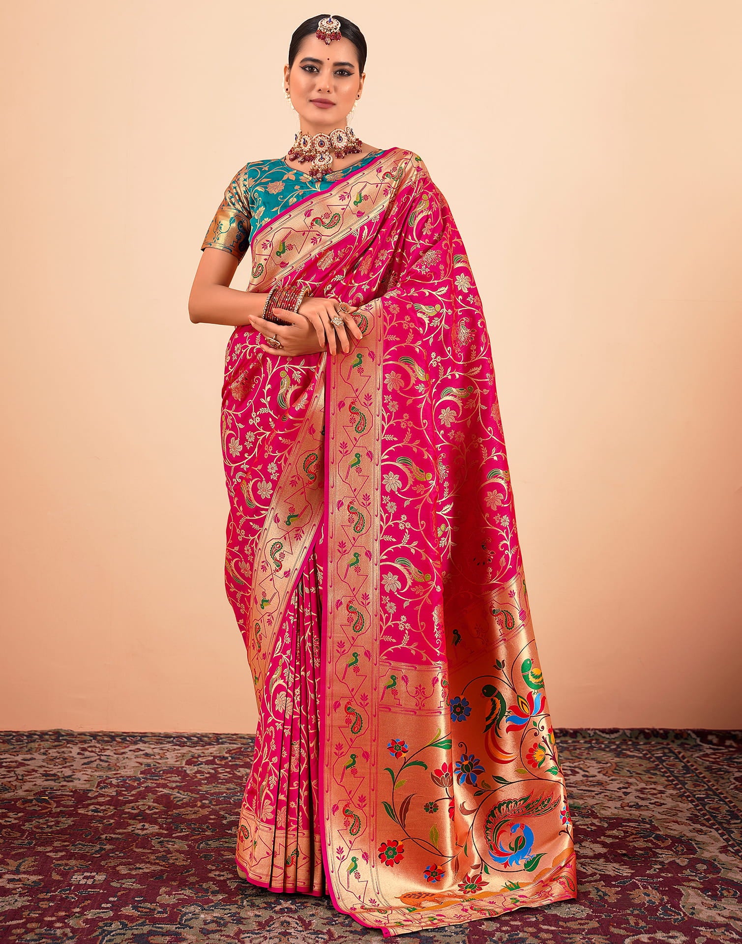 Dark Pink Silk Woven Paithani Saree