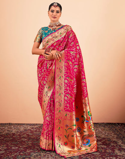 Dark Pink Silk Woven Paithani Saree