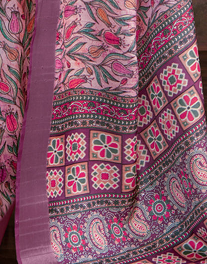Light Pink Floral Printed Silk Saree